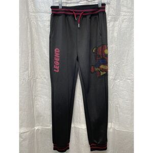 Demolition Designer Jogger Pants with Rhinestone Teddy Bear Graphic XL Black/Red